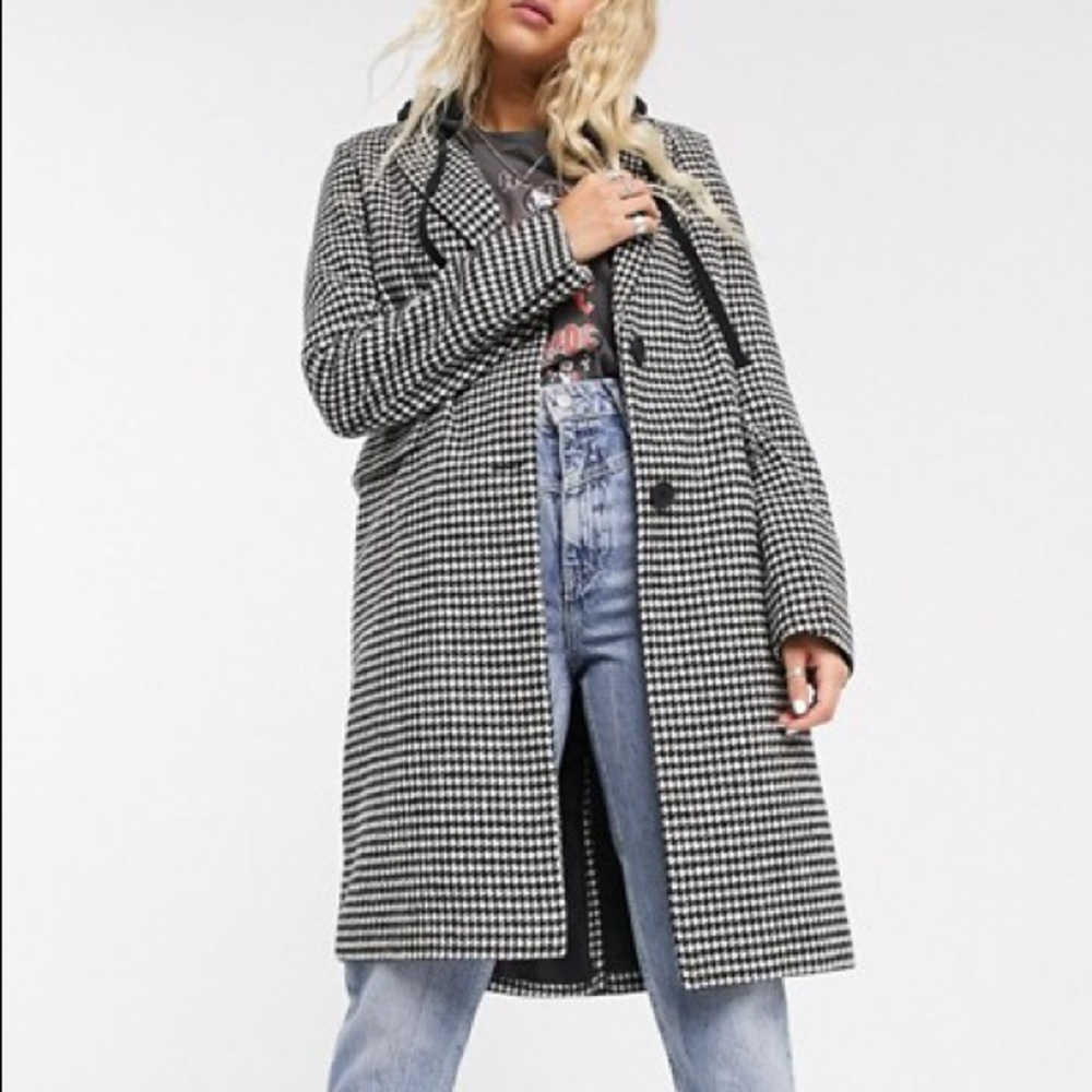 Bershka longline tailored coat in houndstooth